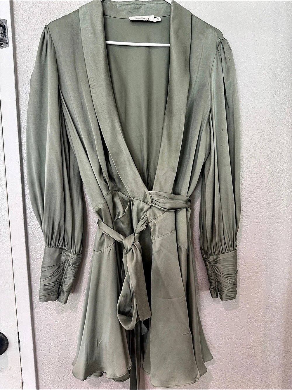 Zimmermann Silk Wrap Mini Dress Sage Green Size 2